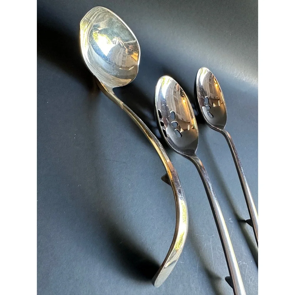 Vintage Silverplate Serving Set 3pc Pierced Spoons Ladle Old English Farmhouse